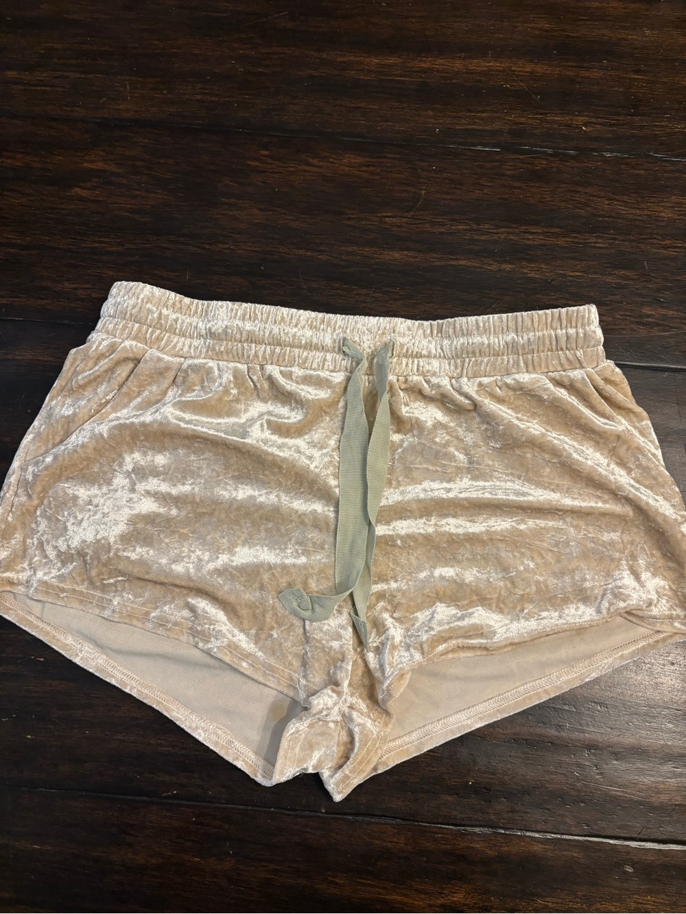 Cotton Candy Crushed Velvet Shorts in Champagne Beige